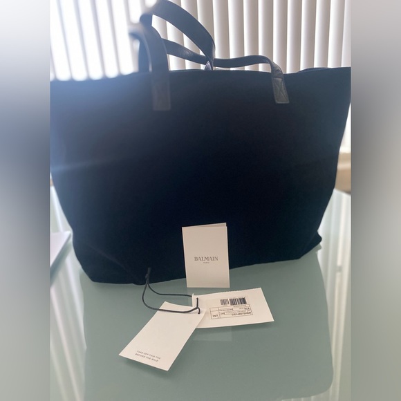 BRAND NEW Balmain Black Velvet Logo Shopping Horizontal Tote - Picture 10 of 10